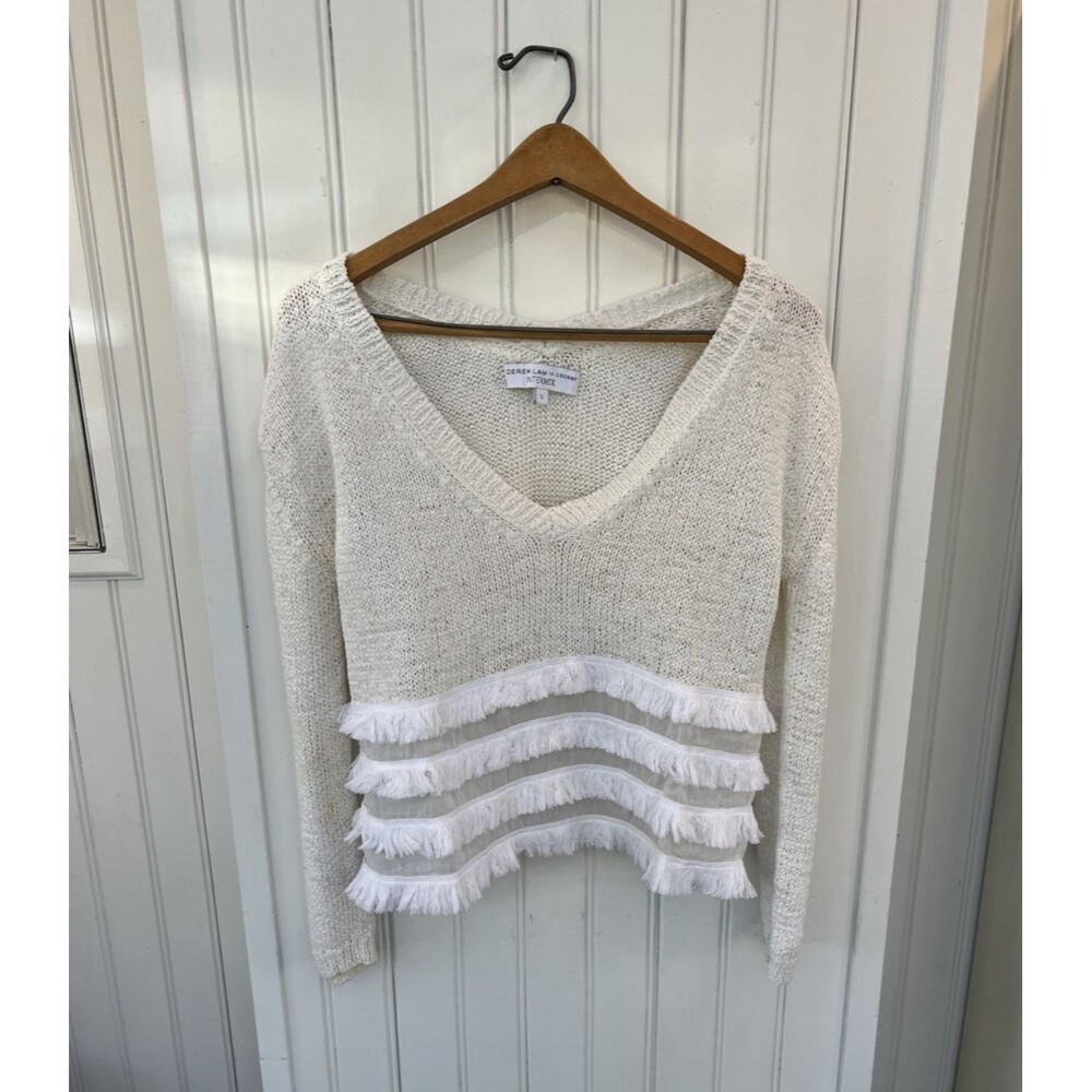 Derek Lam 10 Crosby Intermix S Sweater Ivory Fringe Sheer Cotton Silk Boho